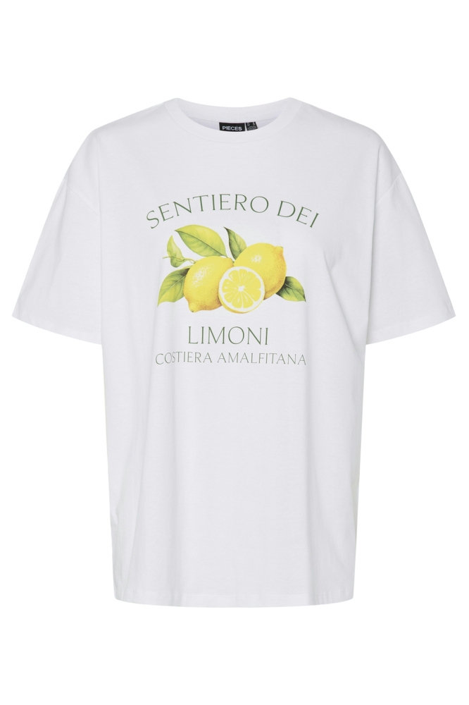 PCTHEA SS PRINTED T-SHIRT BC 17157114 BRIGHT WHITE/LIMONI